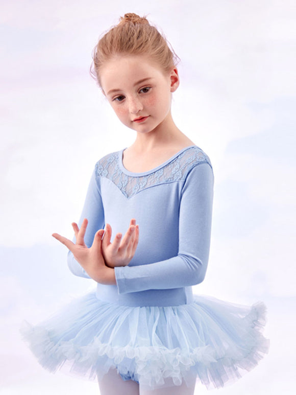 Lace Stitching Tutu Ballet Long-sleeved One-piece Dress Dance Training Clothes - Dorabear