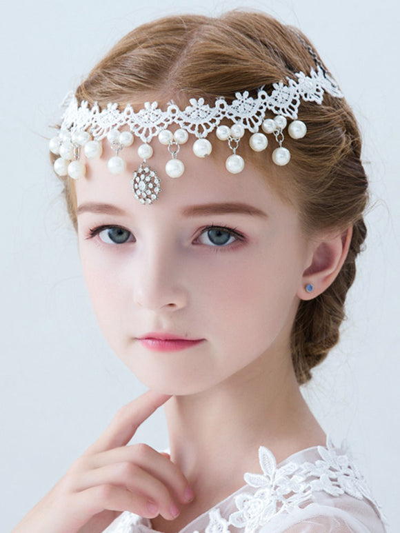 Hair Accessories Forehead Chain Lace Tiara Imitation Pearl Dance Jewelry - Dorabear