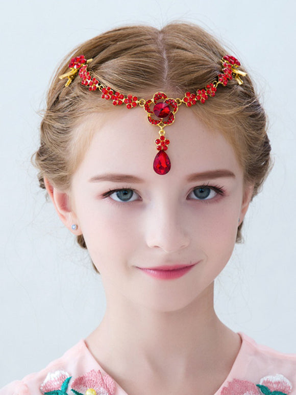 Hair Accessories Head Chain Rhinestone Forehead Pendant Red Headwear - Dorabear