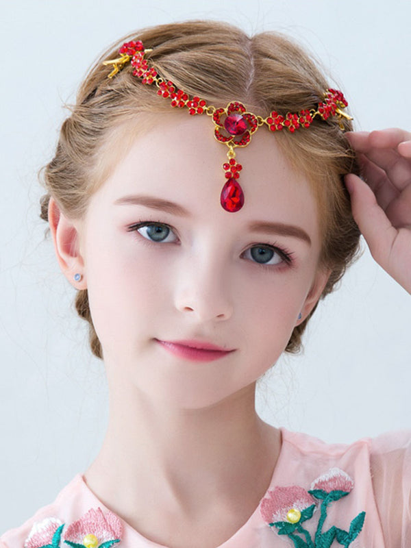 Hair Accessories Head Chain Rhinestone Forehead Pendant Red Headwear - Dorabear