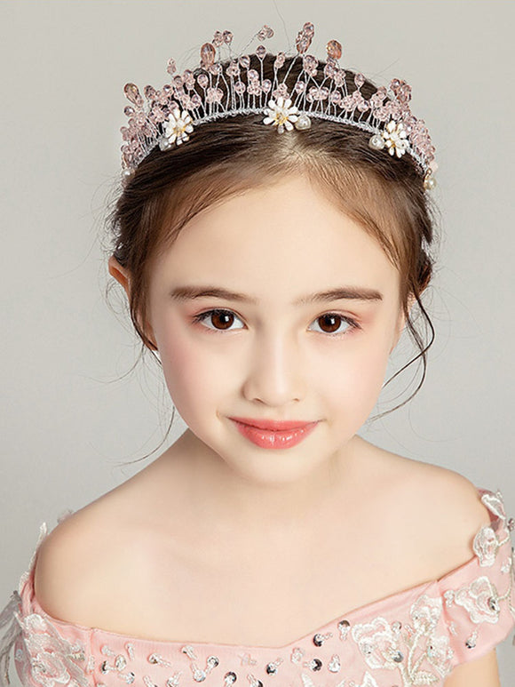 Pink Crown Tiara Children's Hair Accessories Head Flower Headwear - Dorabear