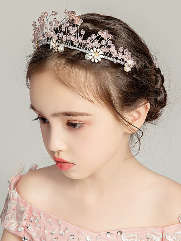 Pink Crown Tiara Children's Hair Accessories Head Flower Headwear - Dorabear