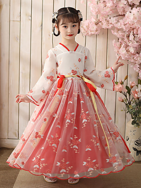 Girls Princess Dress Ancient Light Yarn Han Costume Oriental Style Tang Suit - Dorabear