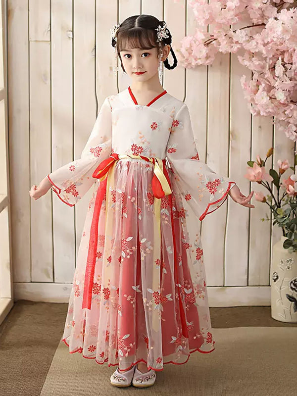 Girls Princess Dress Ancient Light Yarn Han Costume Oriental Style Tang Suit - Dorabear