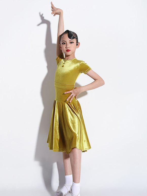 Latin Dance Competition Suit Professional Dress Short Sleeve Practice Dress - Dorabear