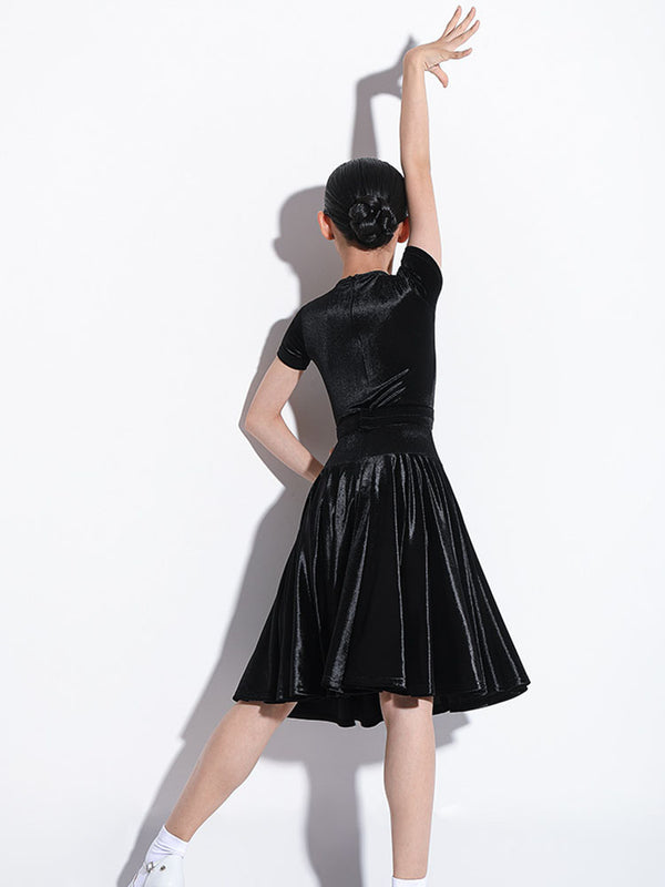 Latin Dance Competition Suit Professional Dress Short Sleeve Practice Dress - Dorabear