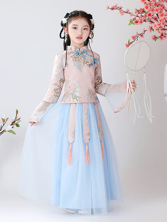 Girls' Ancient National Style Dress Performance Costume Oriental Element Cheongsam - Dorabear
