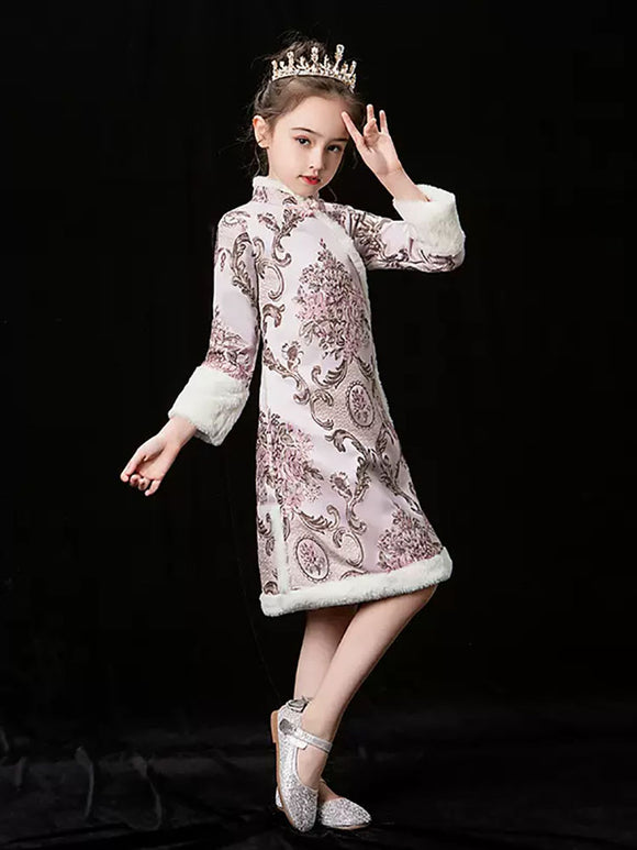 Girls' Cheongsam Long Sleeve Thickened Tang Dress National Style Performance Costume - Dorabear