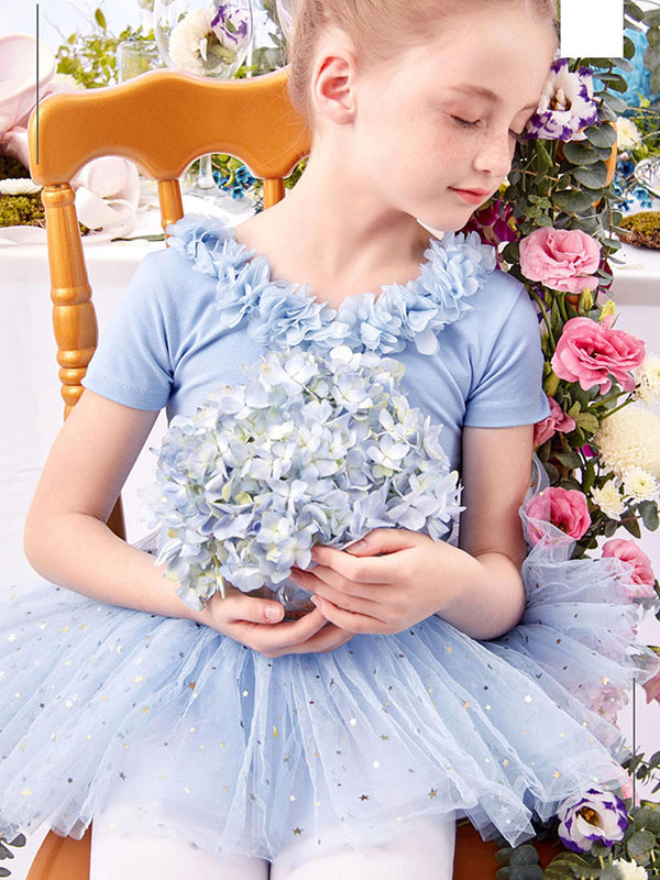 Chest Girth Flower Ballet Dress Summer Short Sleeve Practice Clothing - Dorabear