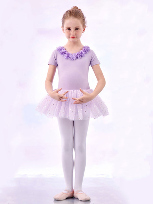 Chest Girth Flower Ballet Dress Summer Short Sleeve Practice Clothing - Dorabear