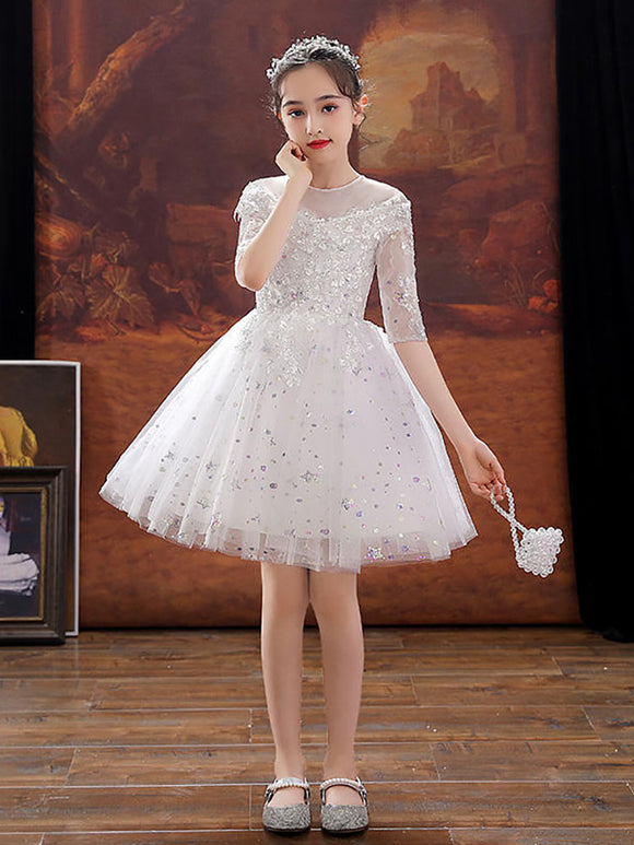 Girls' Evening Gown Flower Kid's Walkshow Wedding Gown Piano Performance Costume - Dorabear