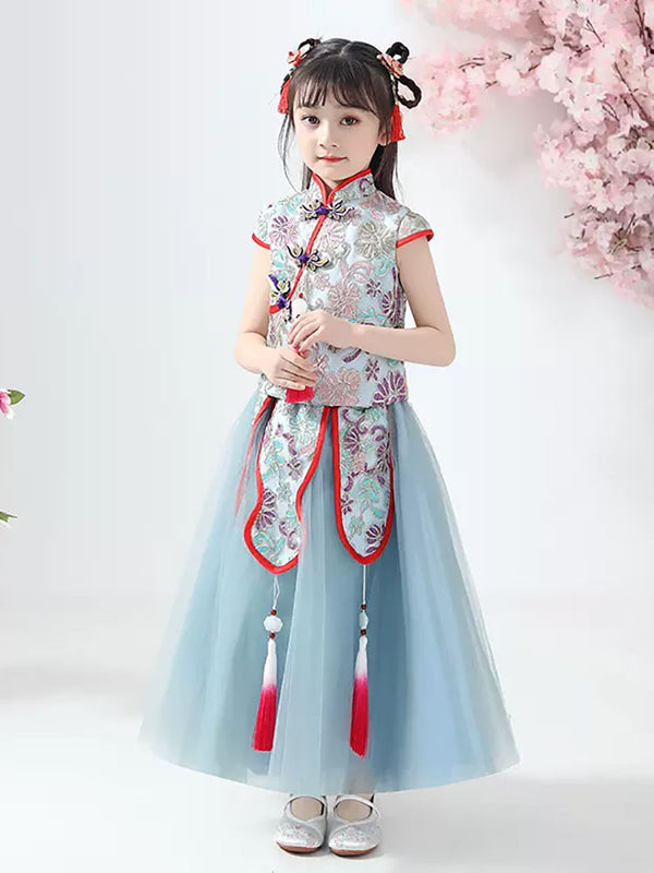 Girls' Hanfu National Style Ancient Dress Performance Costume Oriental Elements Cheongsam - Dorabear