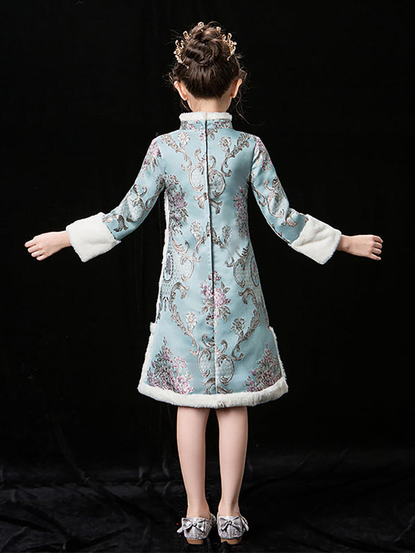 Girls' National Style Cheongsam Autumn/Winter Long Sleeved Thickened Tang Dress Performance Costume - Dorabear