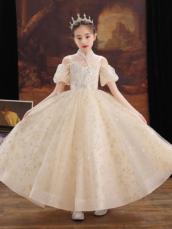 Girls' Princess Dress Flower Girl Wedding Dress Piano Performance Costume Evening Gown - Dorabear