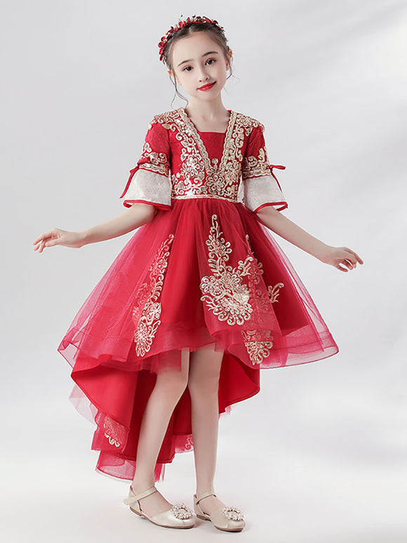 Girls' Princess Dress Puffy Evening Gown Oriental Elements High-end Performance Costume - Dorabear