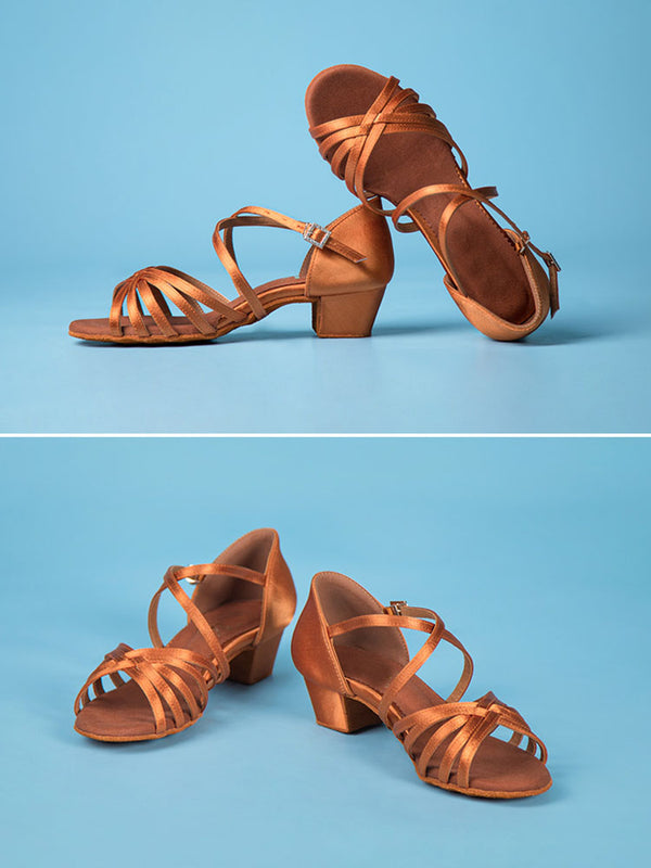 Soft-soled Mid-high-heeled Satin Latin Shoes Summer Dance Shoes - Dorabear