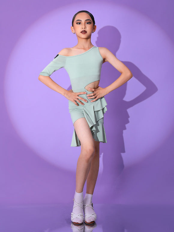 Summer Waist Hollow Out Asymmetric Design Ruffle Latin Dance Dress - Dorabear