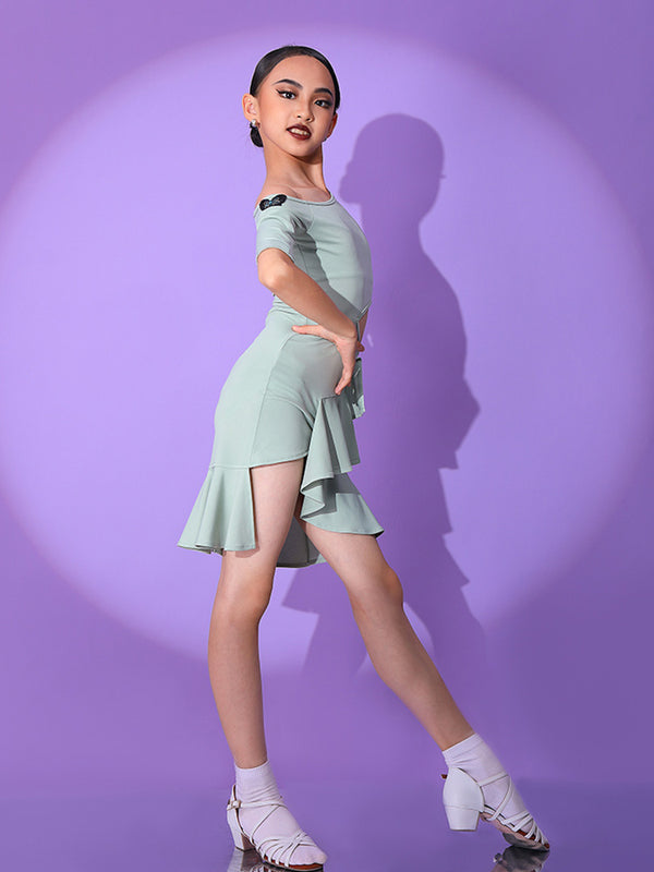 Summer Waist Hollow Out Asymmetric Design Ruffle Latin Dance Dress - Dorabear