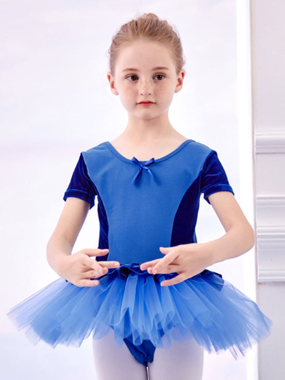 Velvet Stitching Dance Practice Cothes Summer Short-sleeved Ballet Dress - Dorabear
