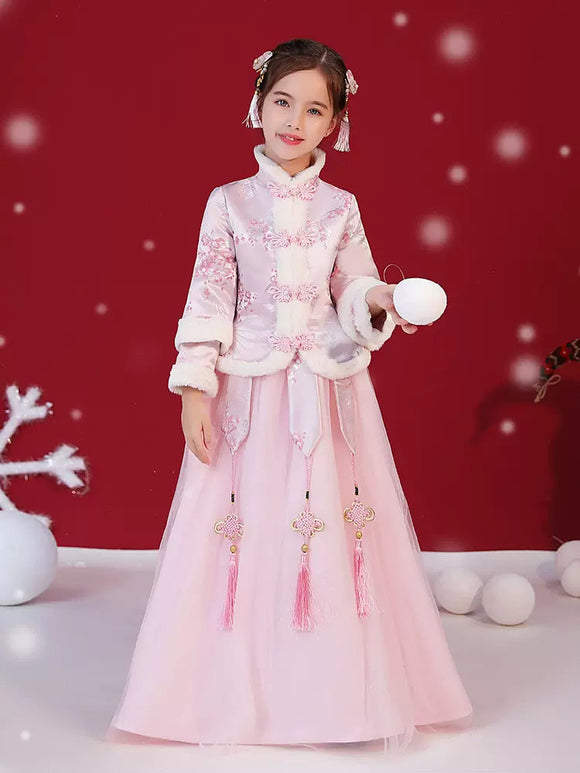Girls' Winter Velvet National Style Tang Style Cheongsam Ancient Performence Costume - Dorabear