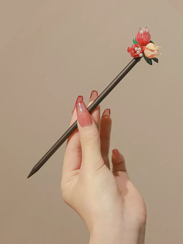 Hand-wrapped Flower Hairpin Antique Pomegranate Hairpin Cheongsam Headdress - Dorabear
