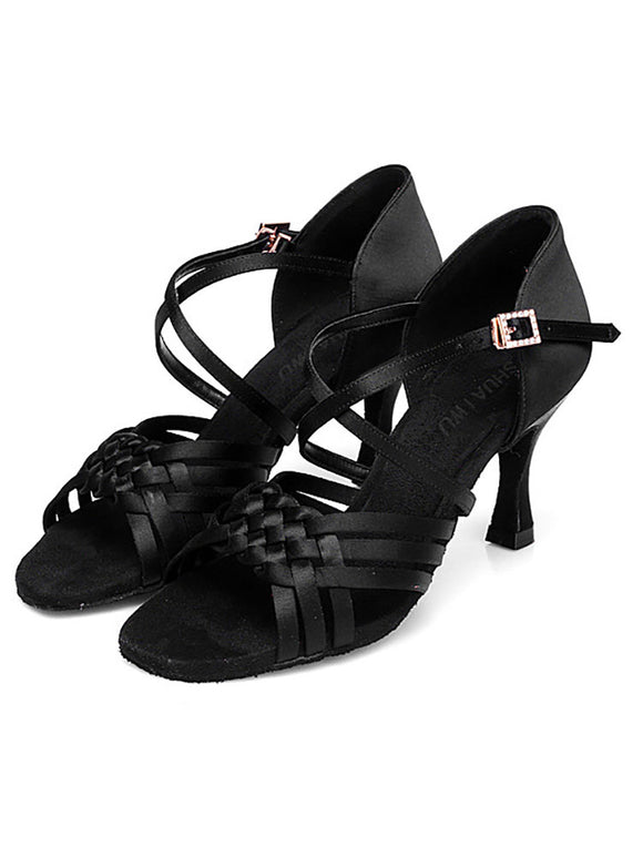High Heel Latin Dance Shoes Soft Sole Satin Sandals - Dorabear