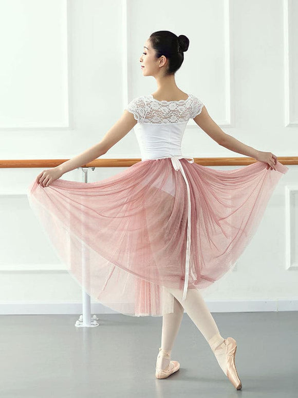 Lace Embroidery Gymnastics One-piece Suit Dance Leotard Ballet Practice Clothes - Dorabear