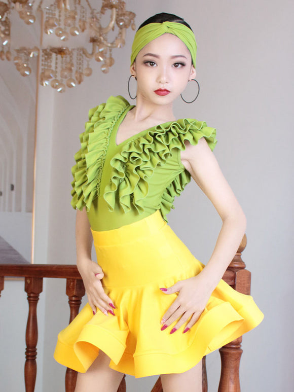Latin Dance Competition Performance Top Skirt Split Dance Costume - Dorabear