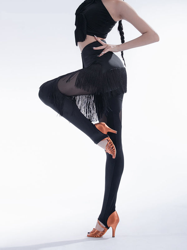 Latin Dance High Waist Fringed Trousers Tight Dance Training Leggings - Dorabear