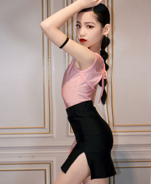 Latin Dance Practice Clothing Sleeveless Top Dance Skirt Split Suits - Dorabear