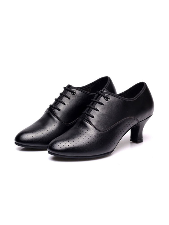 Leather Latin Dance Shoes Mid Heel Soft Sole Training Shoes - Dorabear
