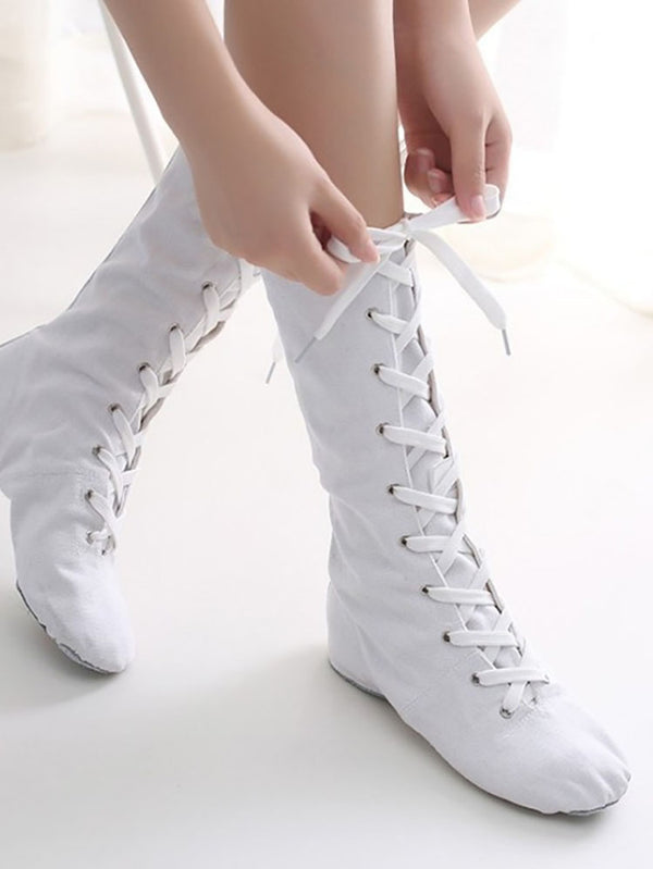 Lengthened Canvas Jazz Dance Shoes High Top Training Jazz Boots - Dorabear