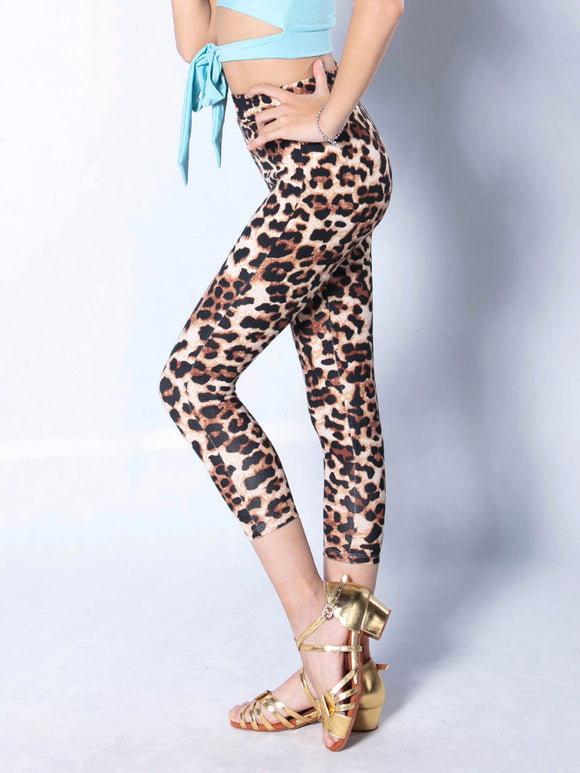 Leopard Print Latin Dance Trousers Autumn Scropped Exercise Pants - Dorabear