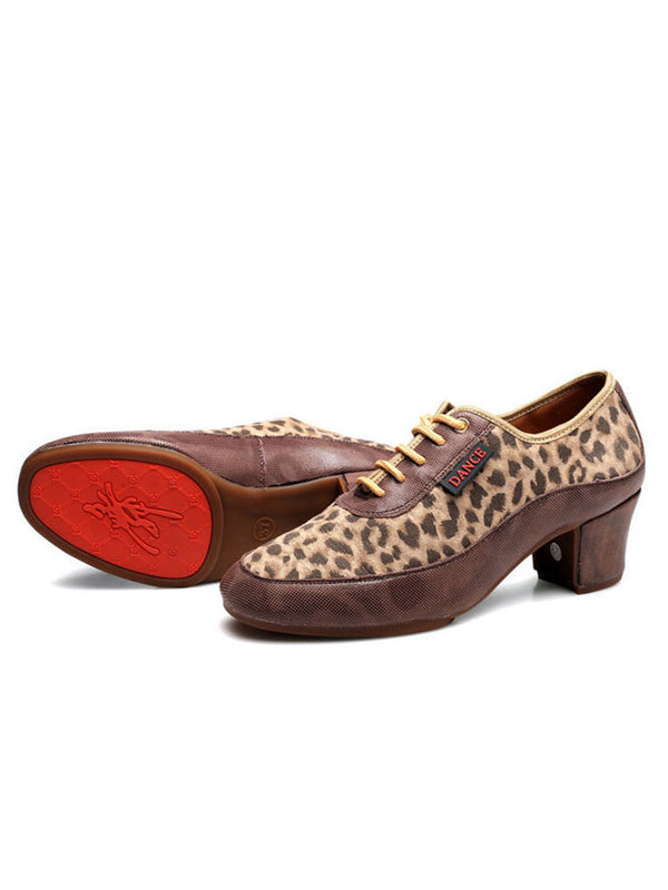 Leopard Print Outdoor Latin Shoes Mid Heel Soft Sole Dance Shoes - Dorabear