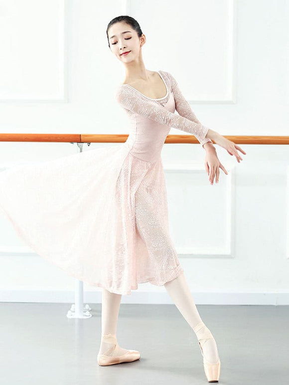 Long Lace Backless Dance Dress Ballet Long Sleeve Exercise Clothes - Dorabear