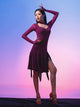 Long Sleeve Latin Dance Dress Tassel Slit Performance Costumes - Dorabear