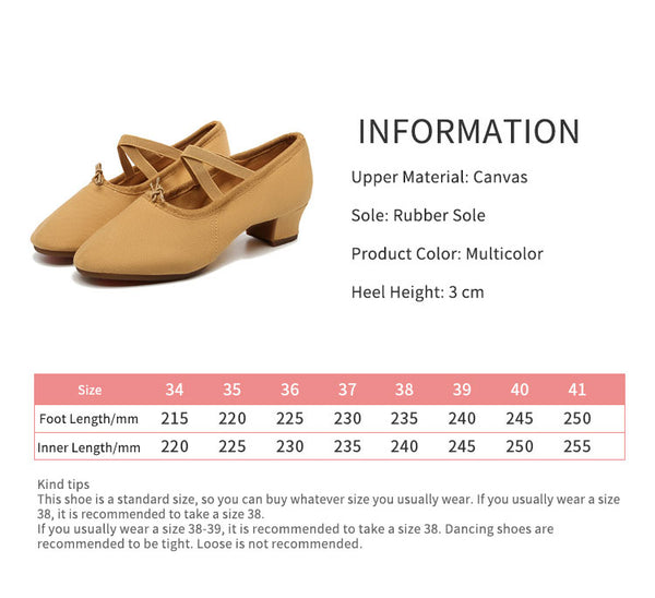 Mid-heel Outdoor Dance Practice Shoes Canvas Soft-soled Shoes - Dorabear