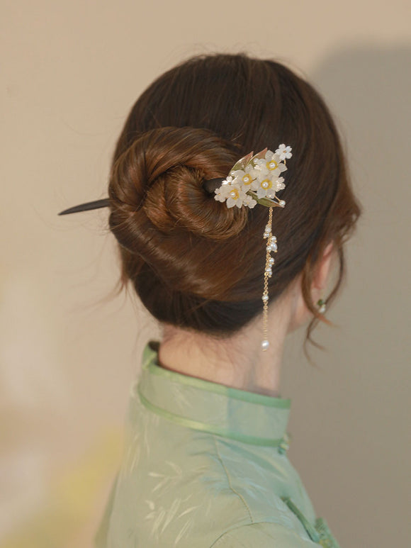 Narcissus Tassel Hairpin Coiled Hair Headdress Ancient Style Cheongsam Hair Accessories - Dorabear