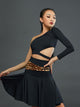 One Shoulder Long Sleeve Asymmetric High Waist Latin Dance Top Practice Clothes - Dorabear