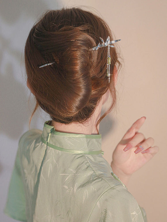 Oriental Element Bamboo Hairpin Coiled Hair Headdress Ancient Style Cheongsam Hair Accessories - Dorabear