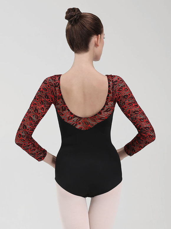 Pattern Embroidery Ballet Long Sleeve Leotard Practice Clothes - Dorabear