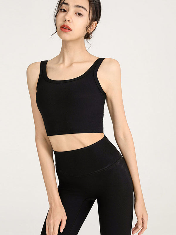 Ribbed Dance Bra Shockproof Fitness Vest Solid Color Yoga Underwear - Dorabear