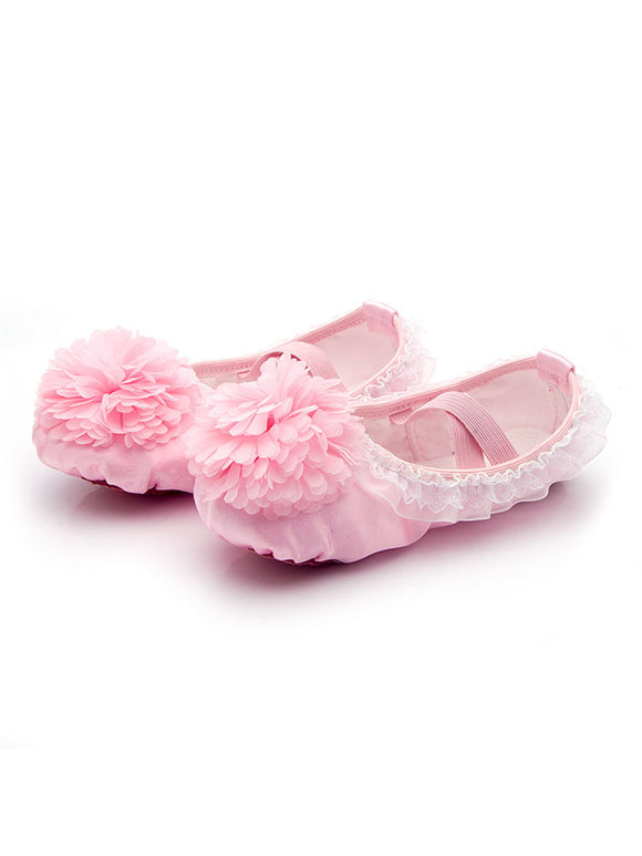 Satin Lace Large Flower Ballet Shoes Soft Sole Exercise Shoes - Dorabear