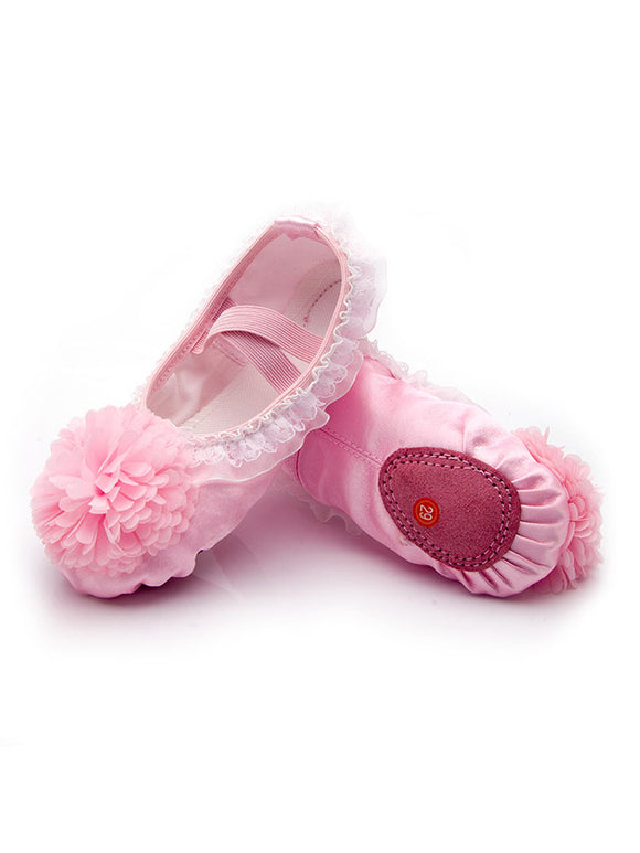 Satin Lace Large Flower Ballet Shoes Soft Sole Exercise Shoes - Dorabear