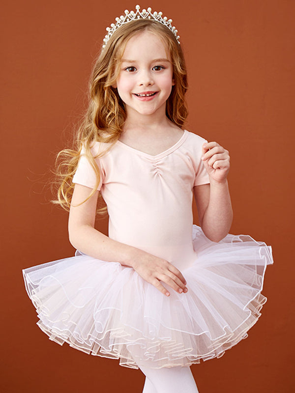 Short Sleeve Exercise Clothes Bow Ballet Dance Tutu Skirt - Dorabear