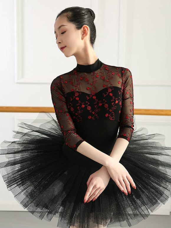 Small Stand-up Collar Starry Embroidered Ballet Practice Clothes Dance Leotard - Dorabear