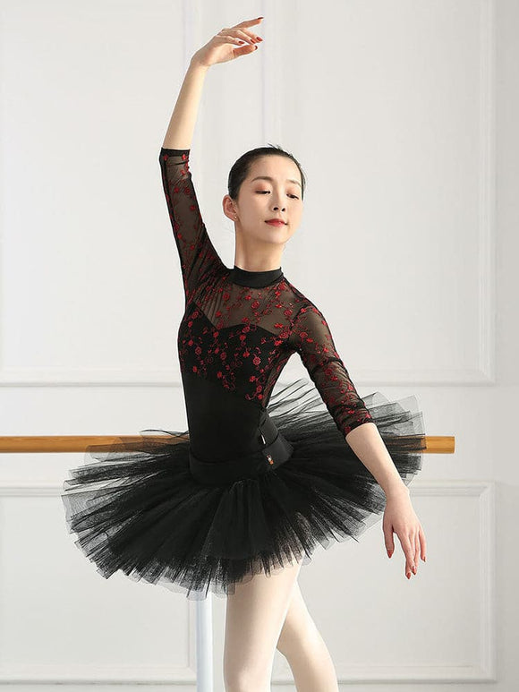Small Stand-up Collar Starry Embroidered Ballet Practice Clothes Dance Leotard - Dorabear