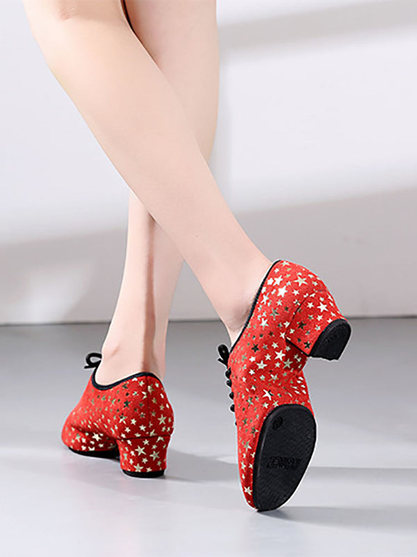 Suede Leather Star Pattern Latin Dance Outdoor Shoes - Dorabear
