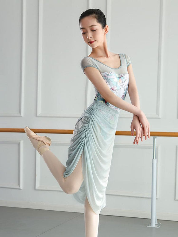 Ballet Practice Clothes Abstract Print Mesh Dance Leotard Rhythmic Gym Jumpsuit - Dorabear