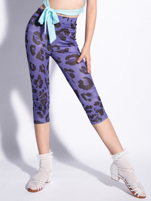 Summer Latin Dance Cropped Pants Thin Leopard Print Training Leggings - Dorabear